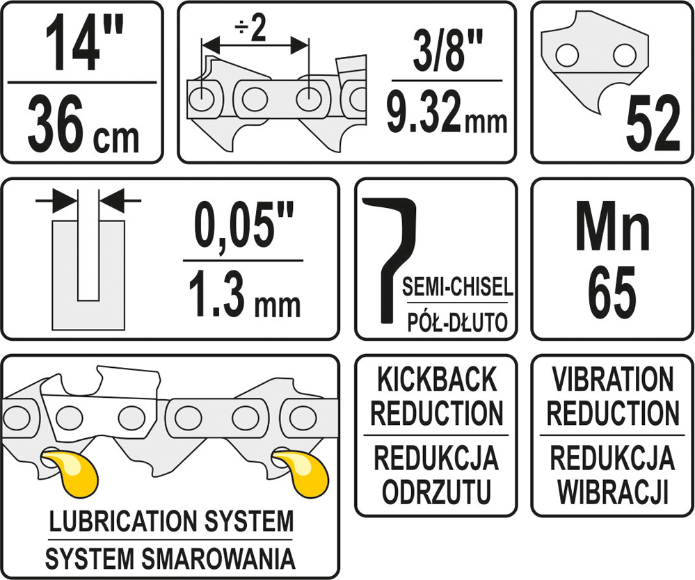 ŁAŃCUCH TNĄCY DO PILARKI 14'' 3/8'  1.3MM 52Z