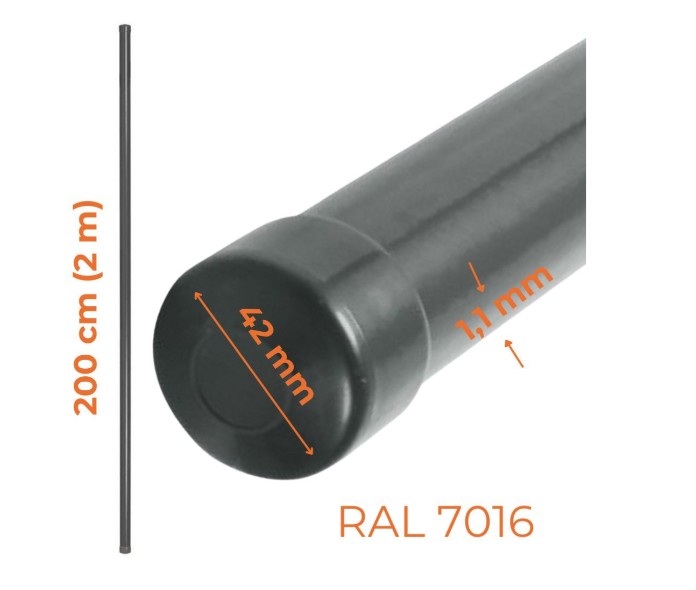 SŁUPEK OGRODZENIOWY RURA FI 42MM 1.1MM 2M ANTRACYT RAL 7016