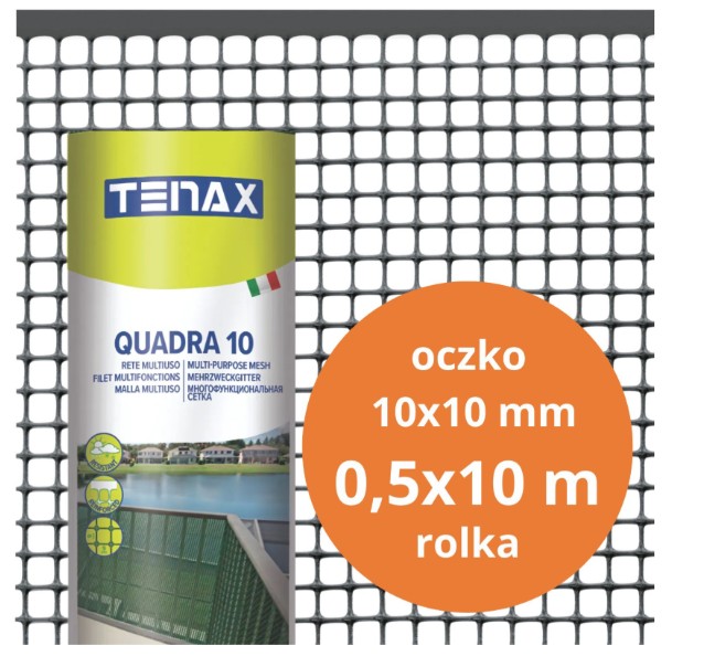 SIATKA PVC QUADRA 10 GRAFIT 0.5M*10MB OCZKO 10MM
