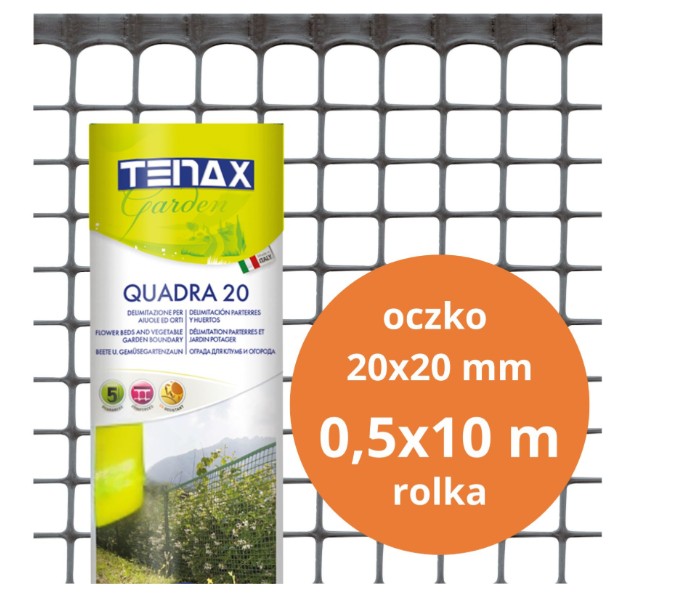 SIATKA PVC QUADRA 20 GRAFIT 0.5M*10MB OCZKO 20MM