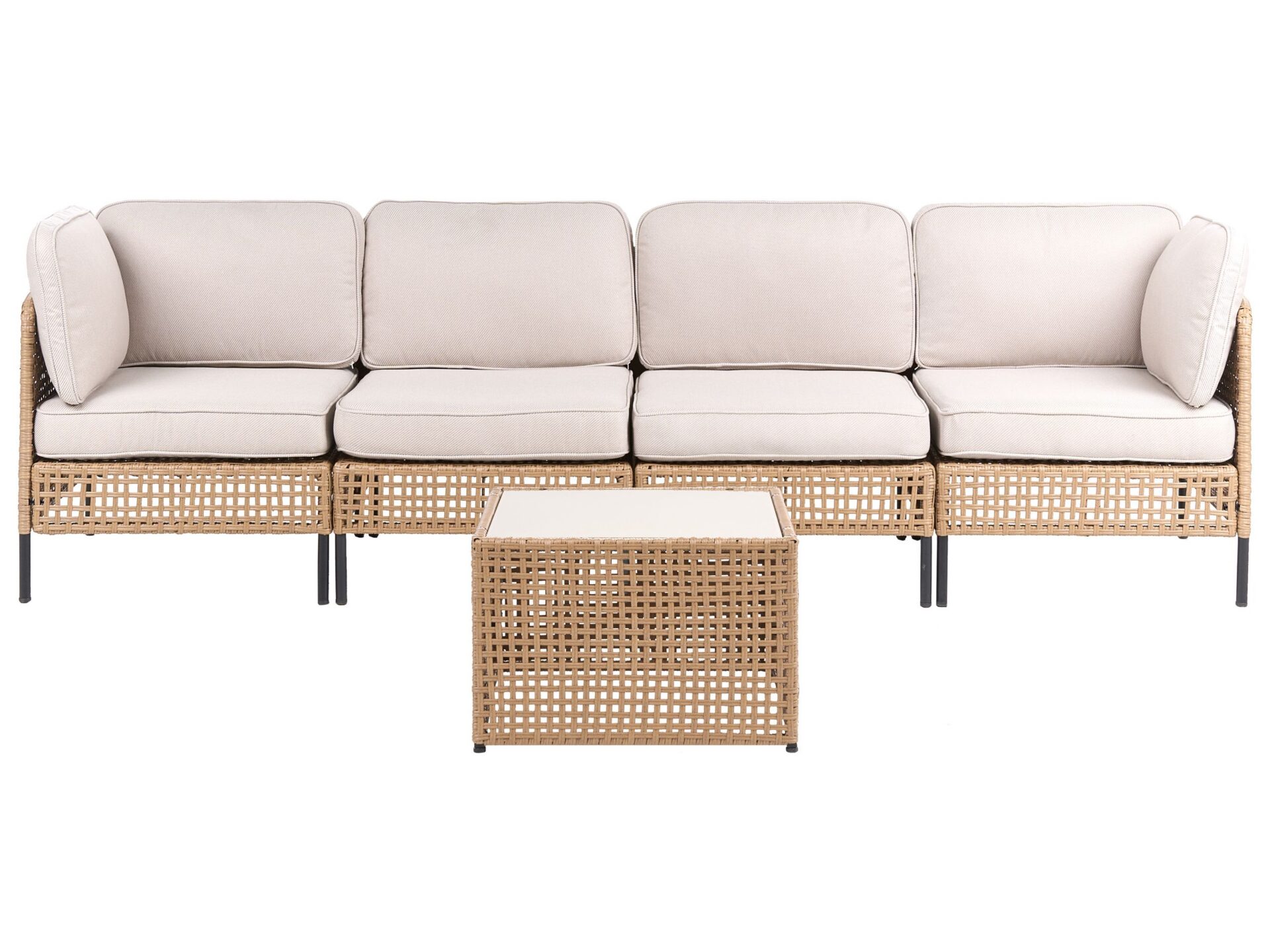 Sofa ogrodowa ze stolikiem dla 4 osób OMEGANA Jasnobeżowy Technorattan Modułowy