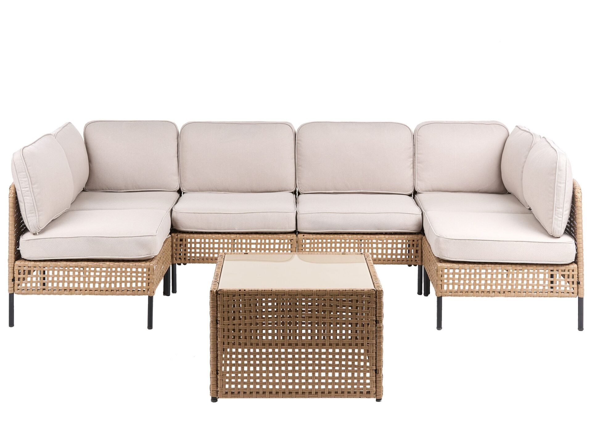 Sofa ogrodowa w kształcie U dla 6 osób OMEGANA Jasnobeżowy Technorattan Modułowy