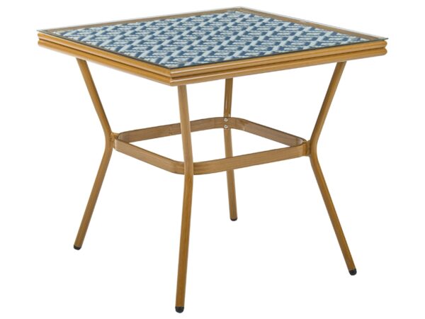 Stolik bistro CASPRI 80 cm 80 cm Technorattan Niebieski/ biały